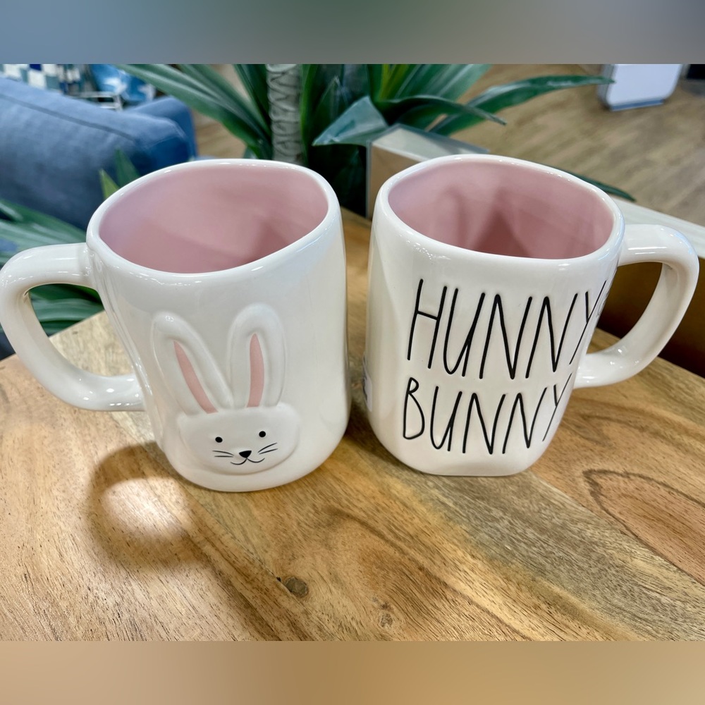RAE DUNN Easter Hunny Bunny Pink Doublesided Ceramic Mug NWT